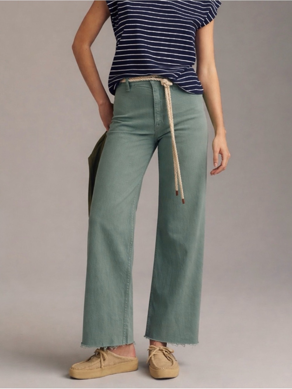 $148 Pistola Penny High Rise Wide Green Jeans 28 Raw Hem